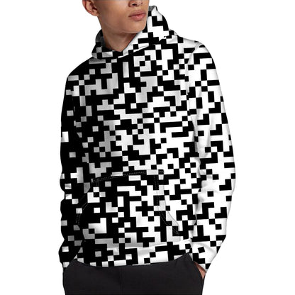 Black And White Pixel Pattern Print Pullover Hoodie
