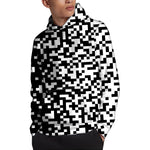 Black And White Pixel Pattern Print Pullover Hoodie
