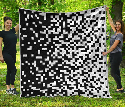 Black And White Pixel Pattern Print Quilt