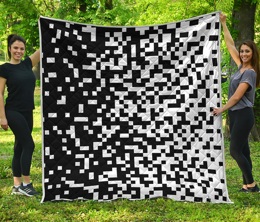 Black And White Pixel Pattern Print Quilt