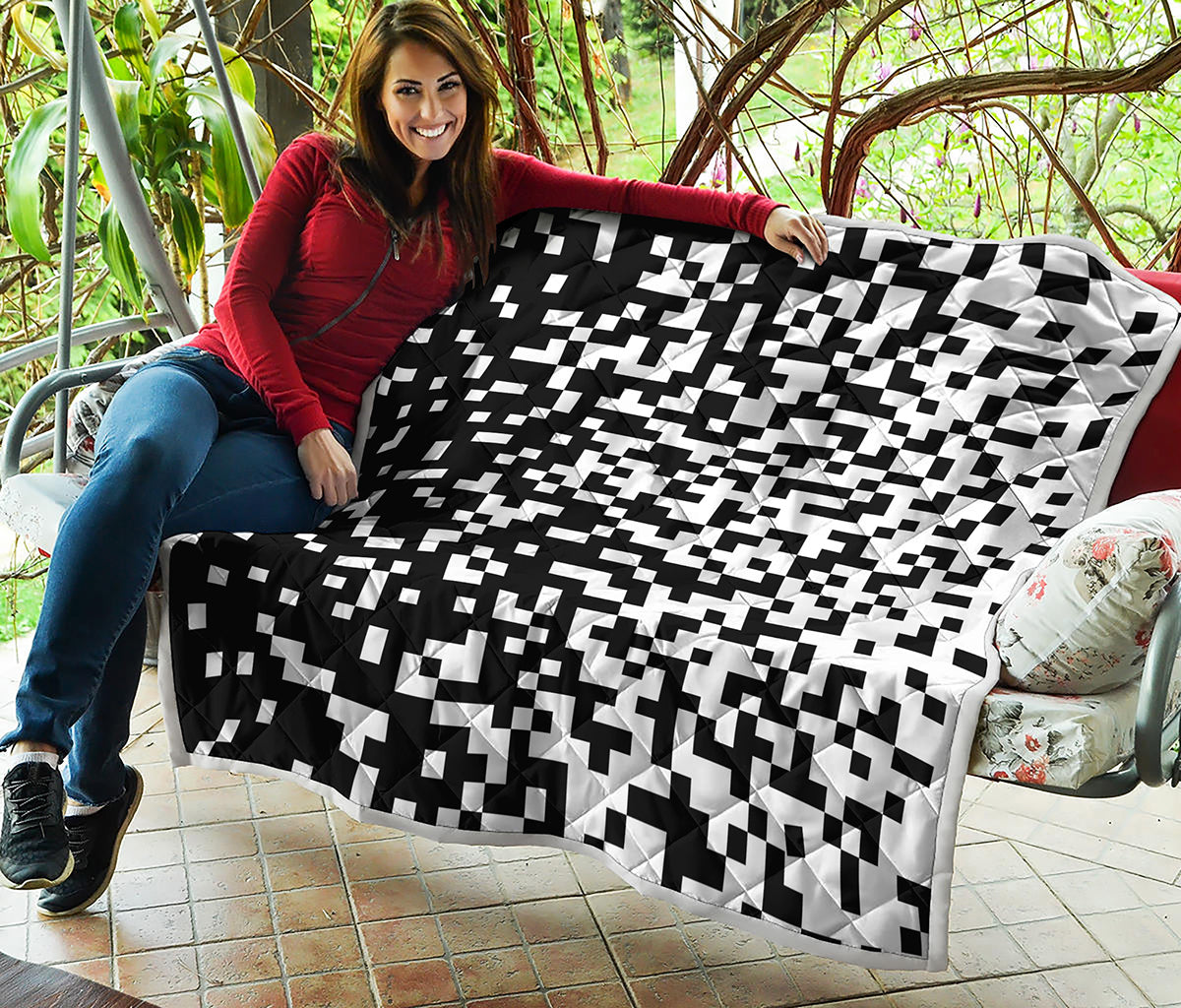Black And White Pixel Pattern Print Quilt