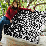 Black And White Pixel Pattern Print Quilt