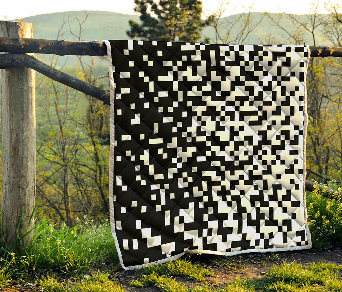 Black And White Pixel Pattern Print Quilt