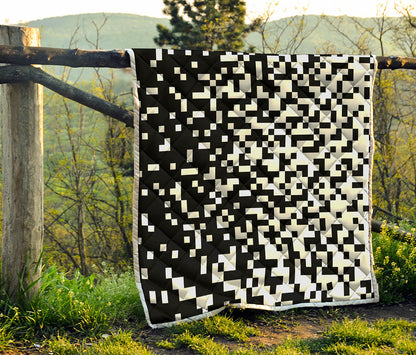 Black And White Pixel Pattern Print Quilt