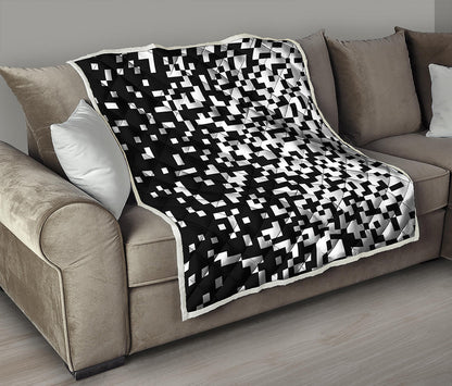 Black And White Pixel Pattern Print Quilt