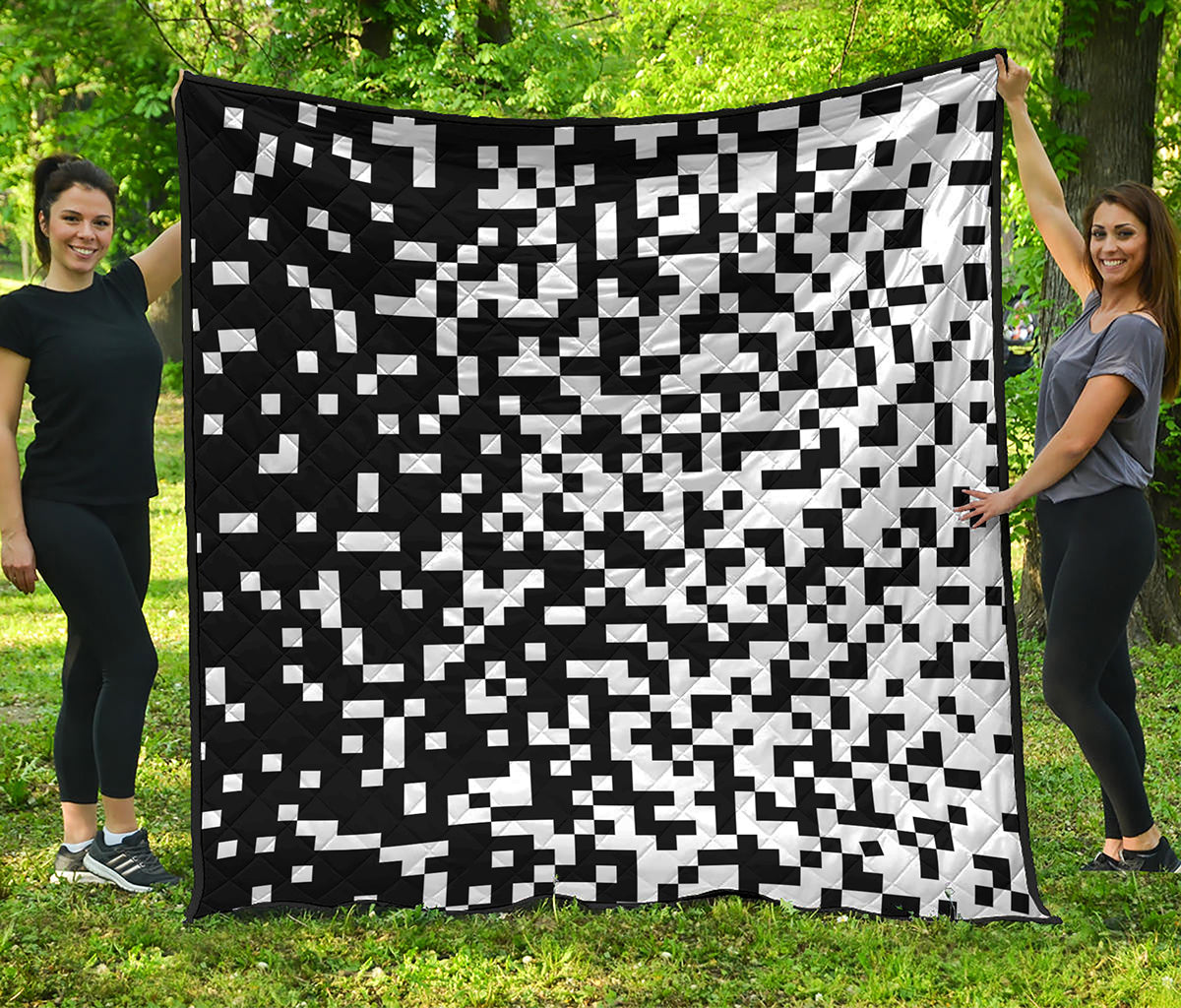 Black And White Pixel Pattern Print Quilt