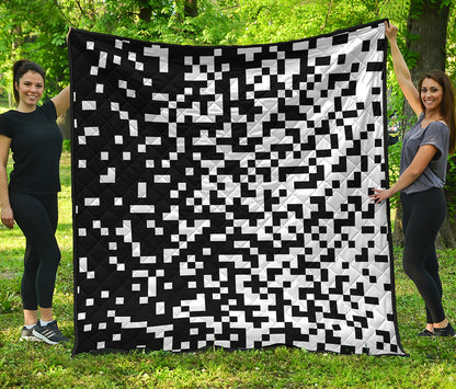 Black And White Pixel Pattern Print Quilt