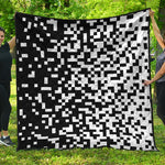 Black And White Pixel Pattern Print Quilt