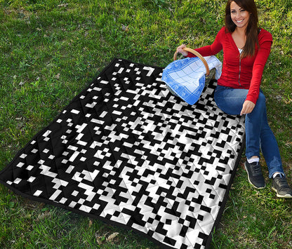 Black And White Pixel Pattern Print Quilt