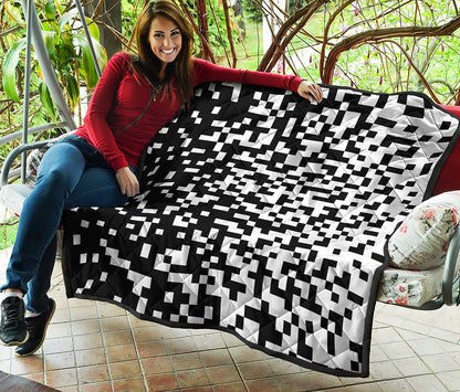Black And White Pixel Pattern Print Quilt