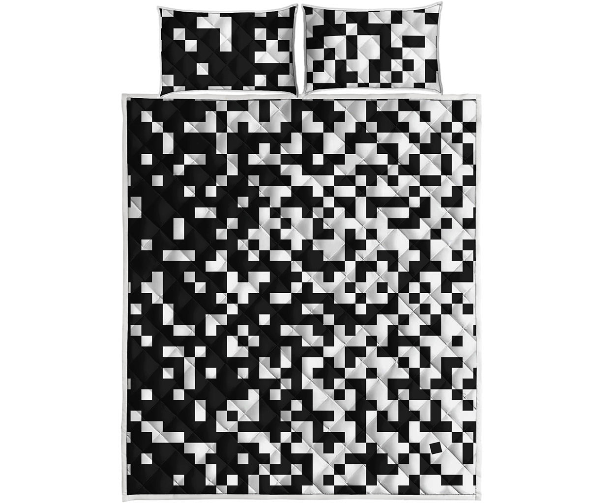 Black And White Pixel Pattern Print Quilt Bed Set
