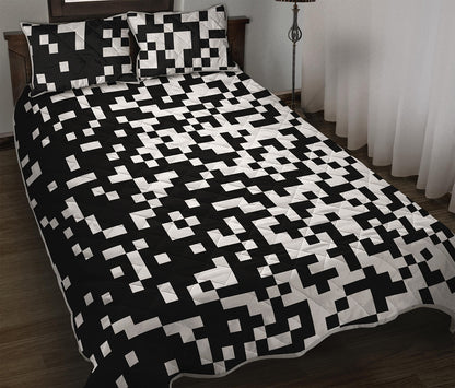 Black And White Pixel Pattern Print Quilt Bed Set
