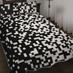 Black And White Pixel Pattern Print Quilt Bed Set