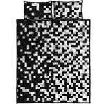 Black And White Pixel Pattern Print Quilt Bed Set