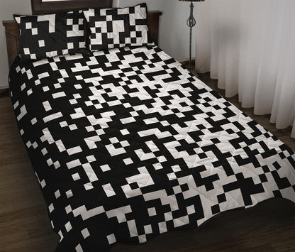 Black And White Pixel Pattern Print Quilt Bed Set