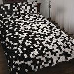 Black And White Pixel Pattern Print Quilt Bed Set