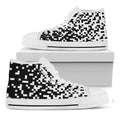 Black And White Pixel Pattern Print White High Top Sneakers