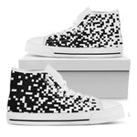 Black And White Pixel Pattern Print White High Top Shoes