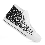 Black And White Pixel Pattern Print White High Top Shoes