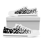 Black And White Pixel Pattern Print White Low Top Shoes
