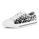 Black And White Pixel Pattern Print White Low Top Shoes