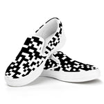 Black And White Pixel Pattern Print White Slip On Shoes