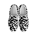 Black And White Pixel Pattern Print White Slip On Shoes
