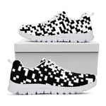Black And White Pixel Pattern Print White Sneakers