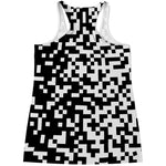 Black And White Pixel Pattern Print Women's Racerback Tank Top