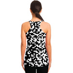 Black And White Pixel Pattern Print Women's Racerback Tank Top