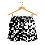 Black And White Pixel Pattern Print Women's Shorts