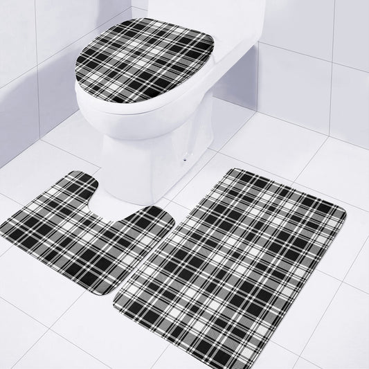 Black And White Plaid Pattern Print 3 Piece Bath Mat Set