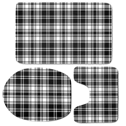 Black And White Plaid Pattern Print 3 Piece Bath Mat Set