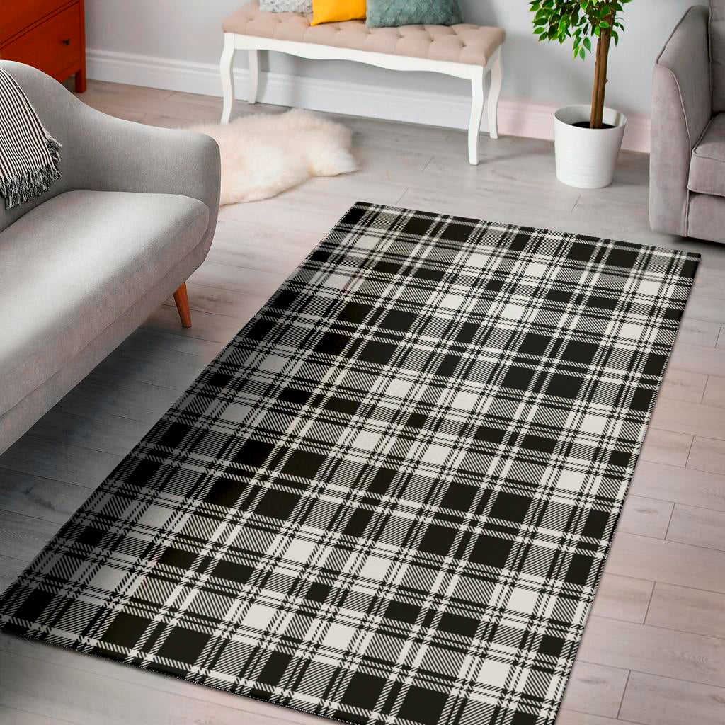 Black And White Plaid Pattern Print Area Rug