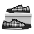 Black And White Plaid Pattern Print Black Low Top Sneakers