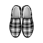 Black And White Plaid Pattern Print Black Slip On Shoes