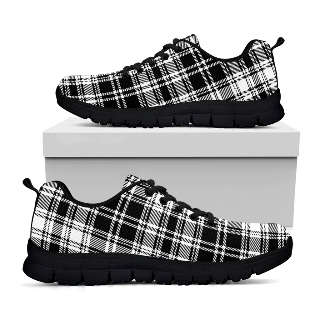 Black And White Plaid Pattern Print Black Sneakers
