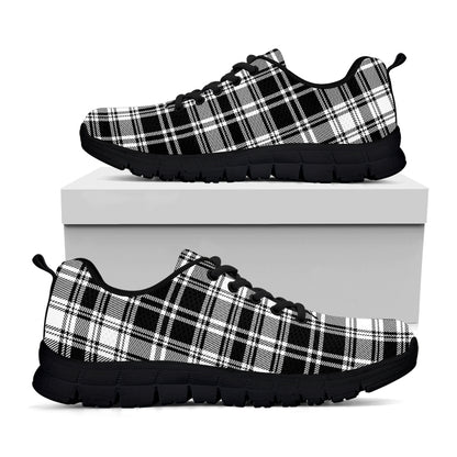 Black And White Plaid Pattern Print Black Sneakers