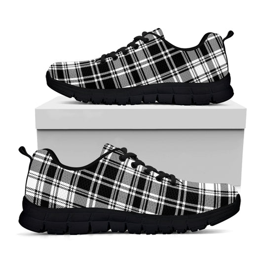 Black And White Plaid Pattern Print Black Sneakers
