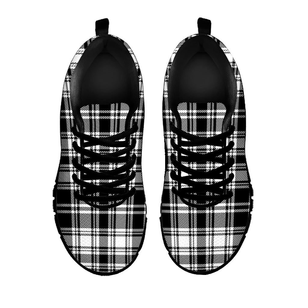 Black And White Plaid Pattern Print Black Sneakers