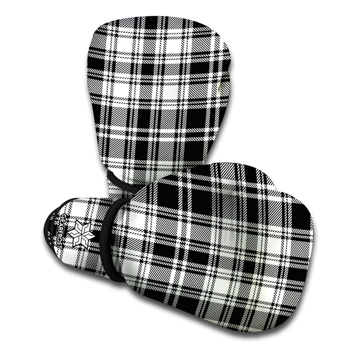 Black And White Plaid Pattern Print Boxing Gloves