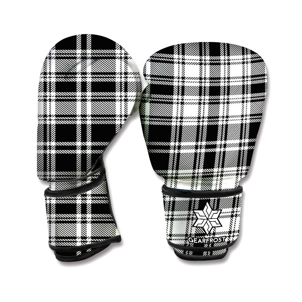 Black And White Plaid Pattern Print Boxing Gloves