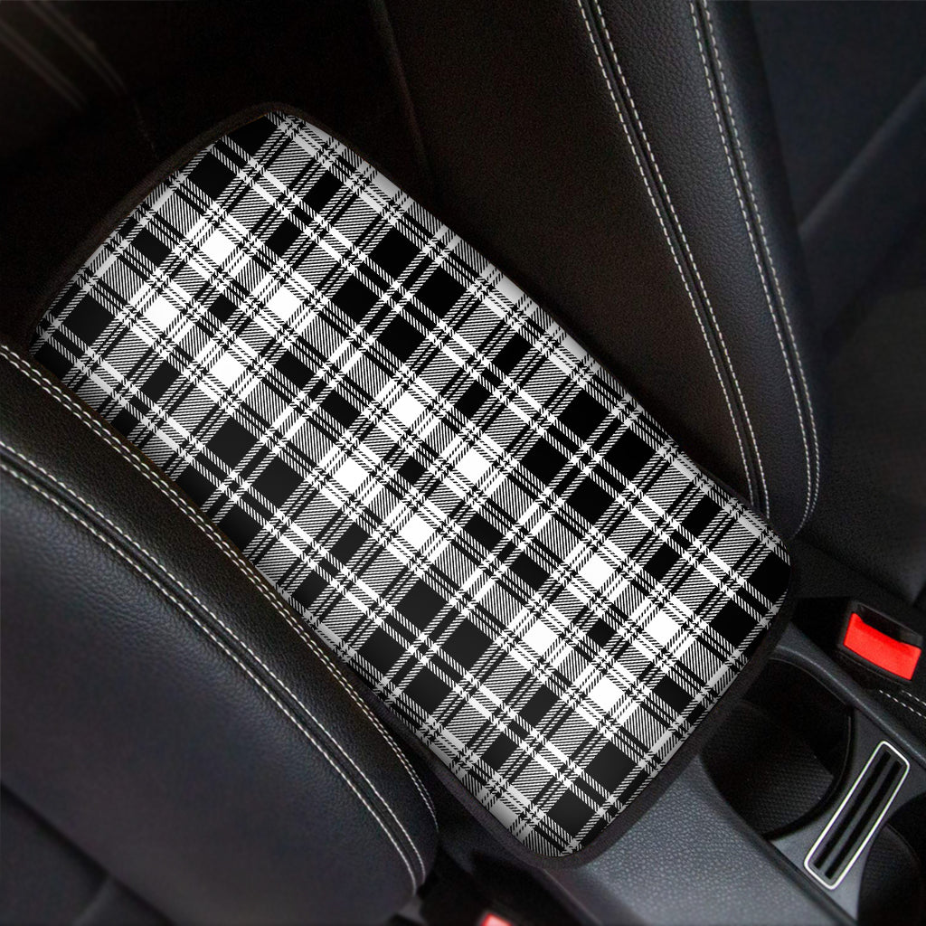 Black And White Plaid Pattern Print Car Center Console Cover