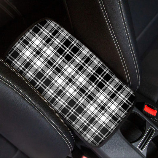 Black And White Plaid Pattern Print Car Center Console Cover
