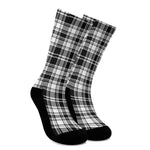 Black And White Plaid Pattern Print Crew Socks