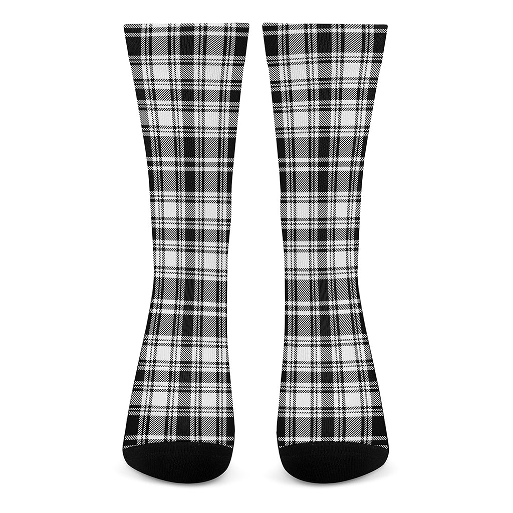 Black And White Plaid Pattern Print Crew Socks