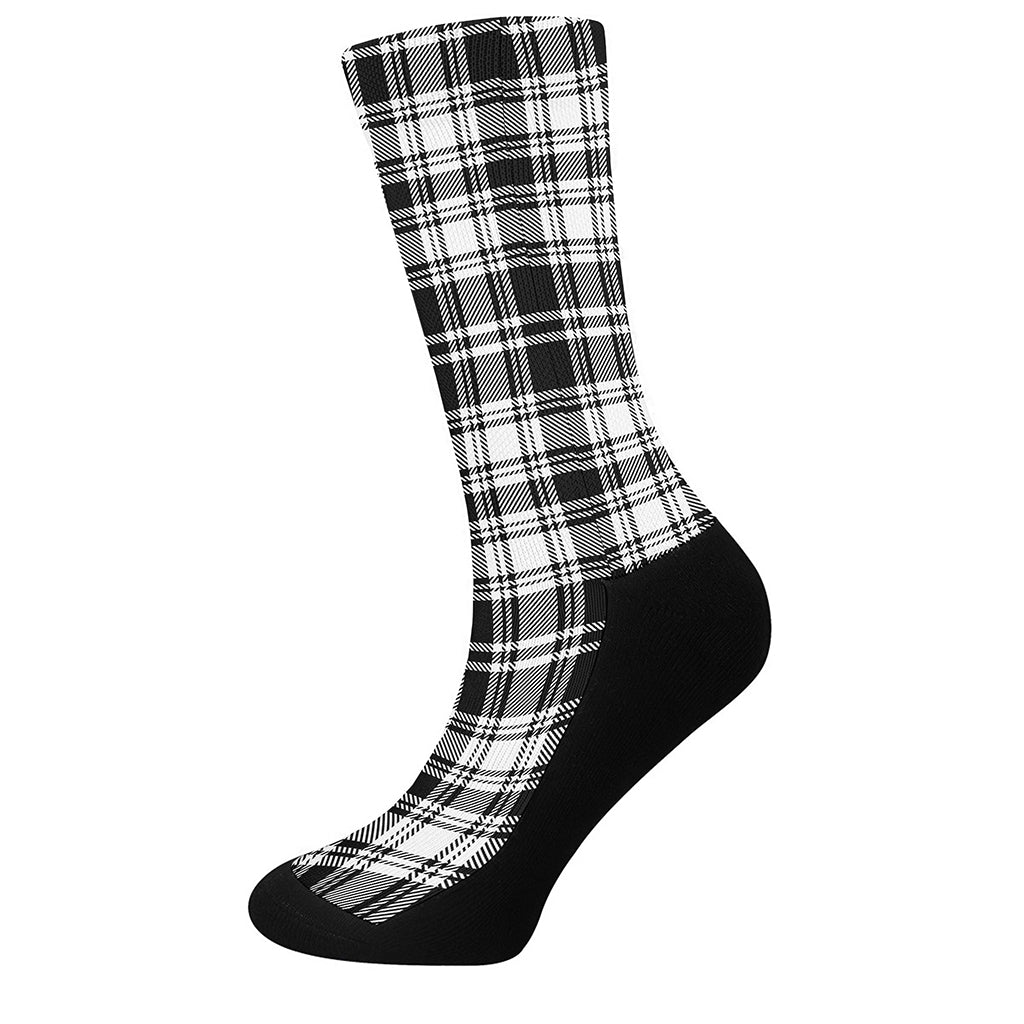 Black And White Plaid Pattern Print Crew Socks