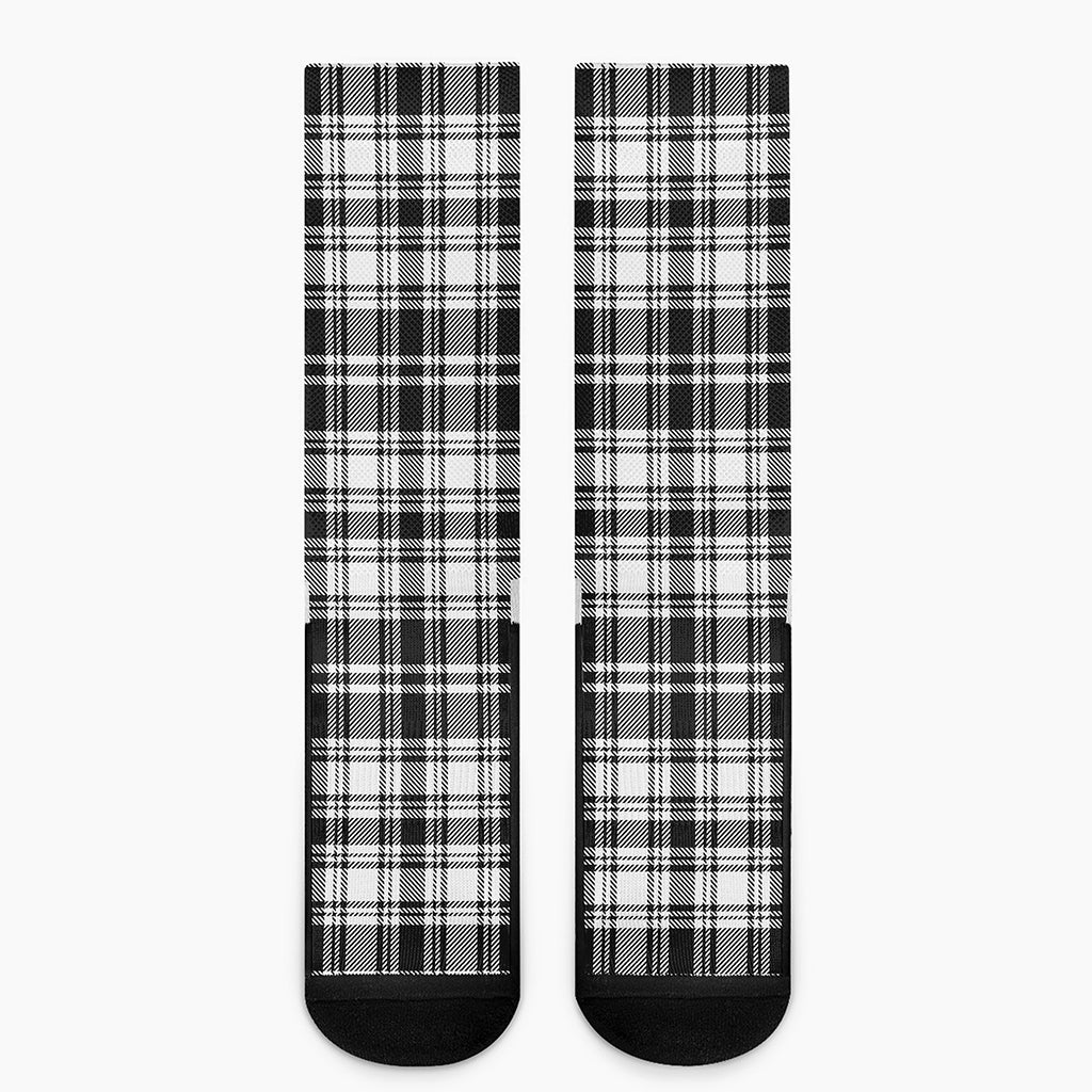 Black And White Plaid Pattern Print Crew Socks