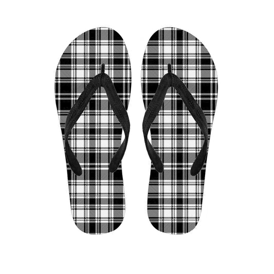 Black And White Plaid Pattern Print Flip Flops
