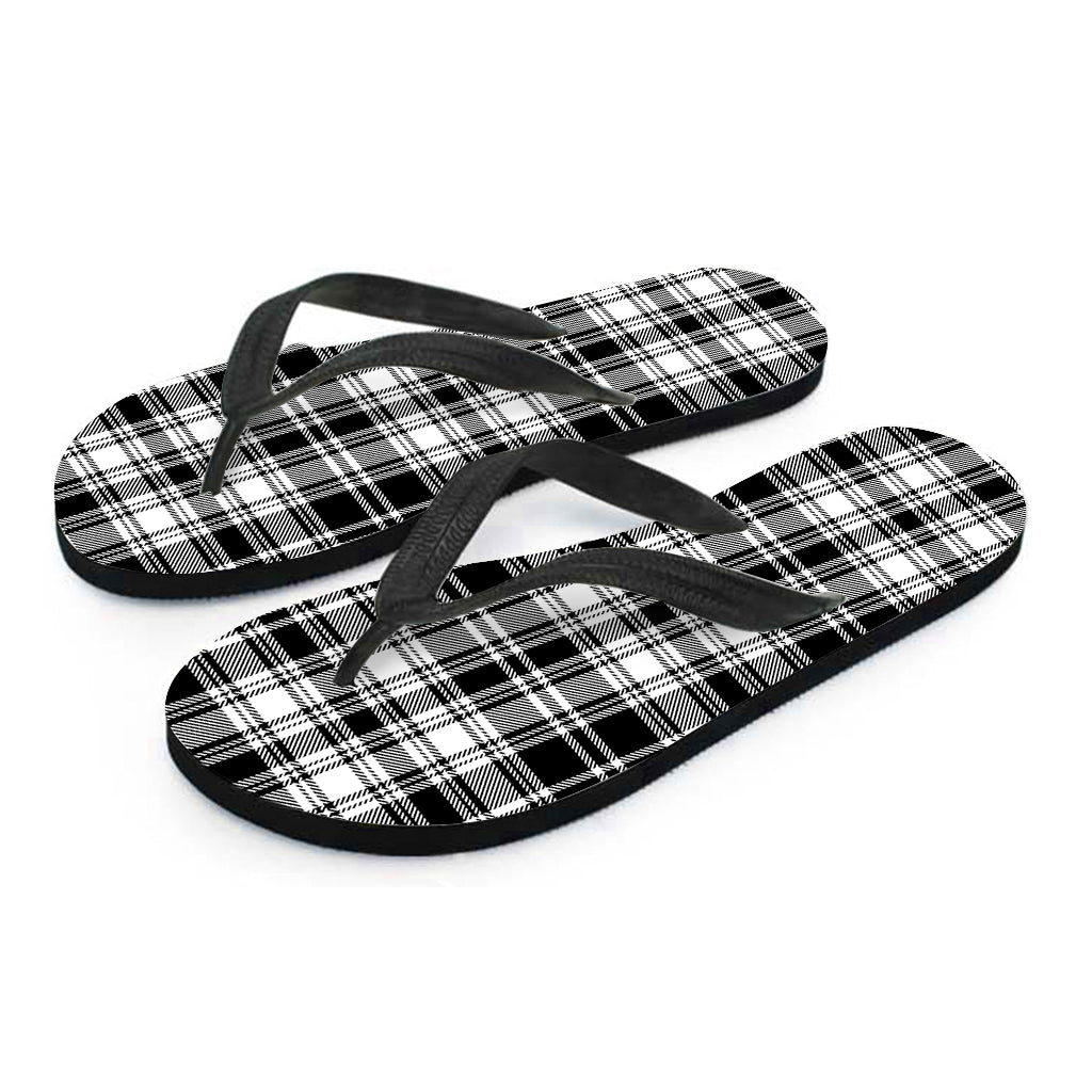 Black And White Plaid Pattern Print Flip Flops